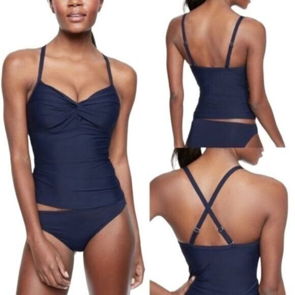 Athleta Womens Twist Up Tankini Top Swim Tank UPF 50+  Blue 32 B/C - Picture 1 of 13